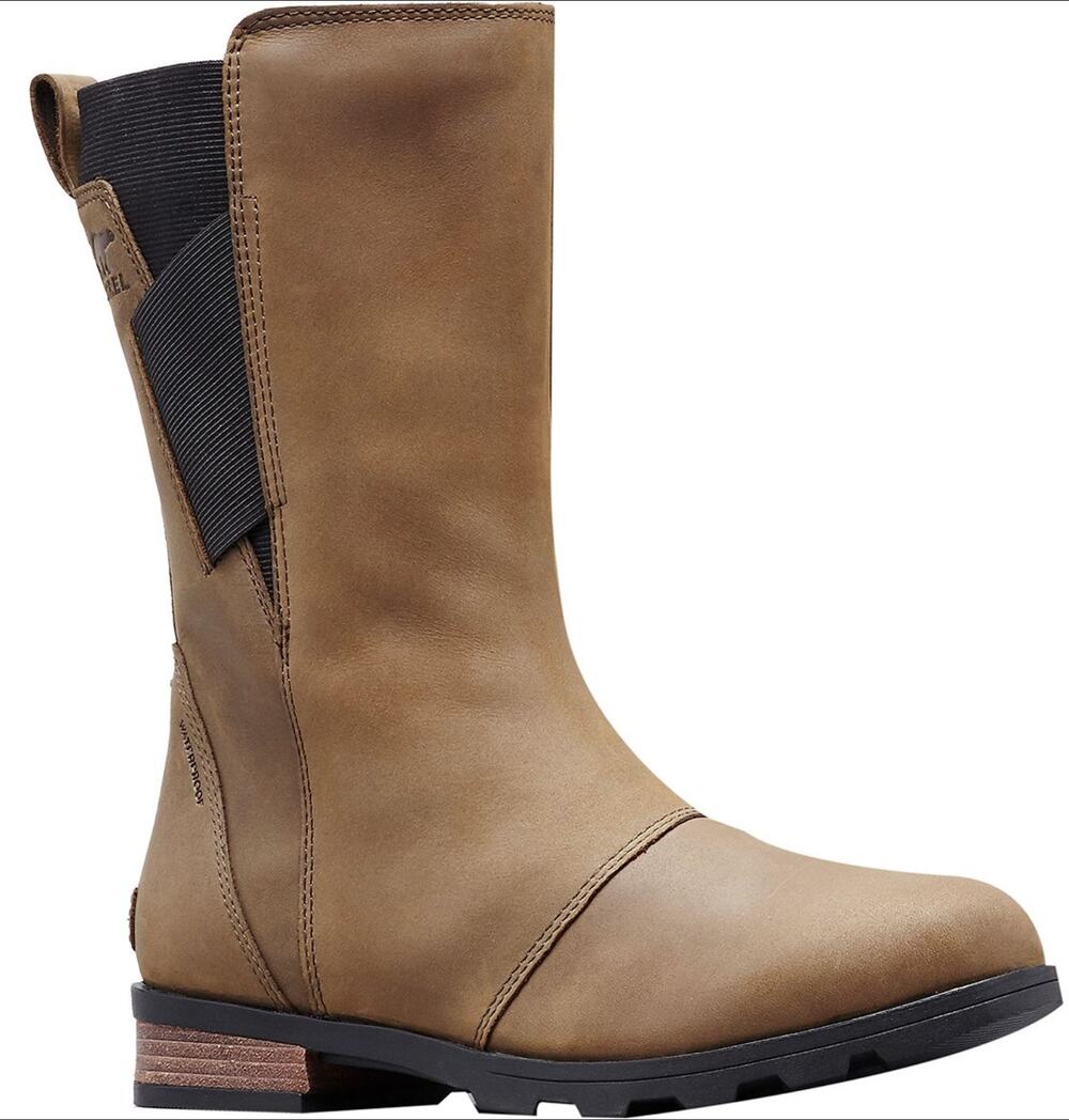 Sorel Emelie Mid Calf Boots Waterproof Full-Grain Leather Slip On Tan 7.5